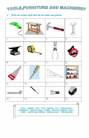 English Worksheet: TOOLS, FURNITURE AND MACHINERY