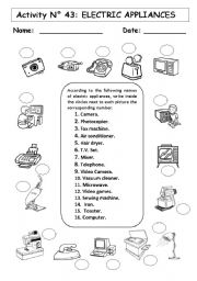 English Worksheet: ELECTRIC  APPLIANCES