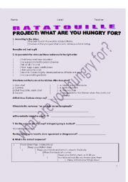 English Worksheet: Video: Ratatouille   Project: What are you hungry for?