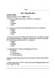 English worksheet: Unit Test - Things Fall Apart by Chinua Achebe