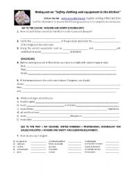 English worksheet: Webquest: safety clothing and equipment in the kitchen
