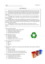 English Worksheet: Lets Recycle