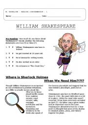 English Worksheet: 4 pg, Reading Comprehension: Shakespeare