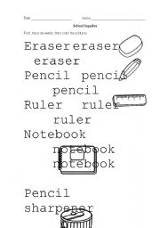 English worksheet: school supplies