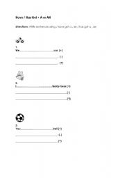 English worksheet: have got/has got