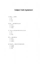 English Worksheet: simple 5 question subject-verb agreement test