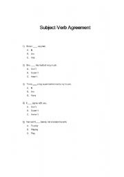 English worksheet: simple 5 question subject-verb agreement test