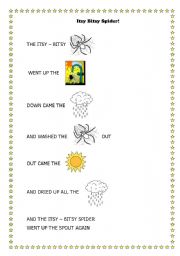 English Worksheet: Itsy Bitsy spider song