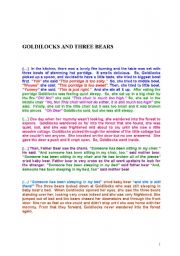 English Worksheet: Goldilocks and three bears