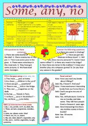 English Worksheet: Some, any, no