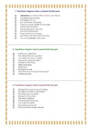 English Worksheet: Change the present tense into the past irregular verbs