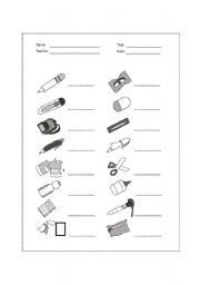 English Worksheet: School Supplies - School Objects