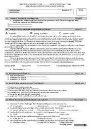 English Worksheet: EXAM FOR 10TH GRADE READING