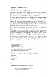 English Worksheet: READING COMPREHENSION