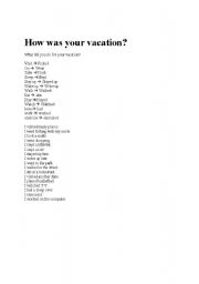 English Worksheet: Simple Past Verbs: Vocabulary Vacation