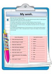 English Worksheet: My week