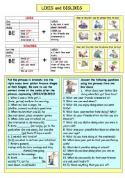 English Worksheet: LIKES and DISLIKES