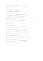 English worksheet: exercises about tag questions