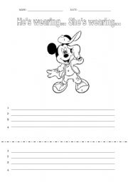 English worksheet: Hes wearing...