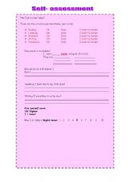 English Worksheet: self- assessment worksheet