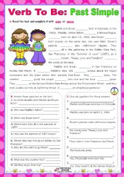 English Worksheet: Verb To Be  -  Past Simple  (was/were)