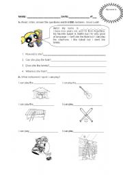English worksheet: sports and instruments, play.