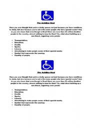 English worksheet: Disabled people conversation class