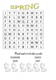 English worksheet: SPRING WORDSEARCH