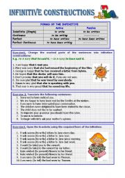 English Worksheet: INFINITIVE CONSTRUCTIONS