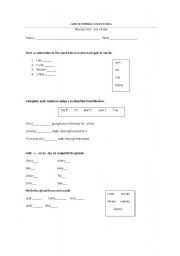 English worksheet: Contractions test