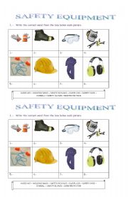 English worksheet: Safety equipment