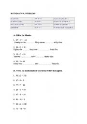 English Worksheet: mathematical problems