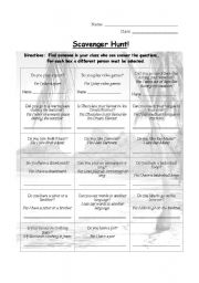 English worksheet: Scavenger Hunt - Beginning or year