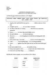 English worksheet: Extending Reading Keys Vocabulary Quiz