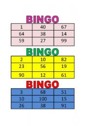 Numbers Bingo Cards