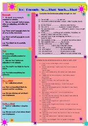 English Worksheet: Too/ Enough/ So...that/ Such....That