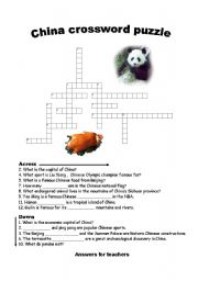 English Worksheet: china crossword