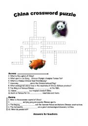 English worksheet: china crossword