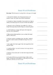 English worksheet: word problem