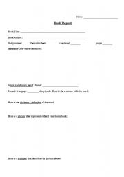 English worksheet: Book Report Template