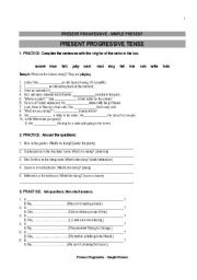 English worksheet: Present progressive vs simple present