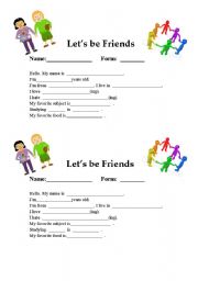 English worksheet: Lets `s be Friends