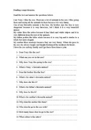 English worksheet:  I like the zoo.