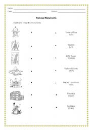 English Worksheet: Famous Monuments