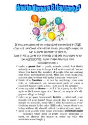 English Worksheet: How to throw a b-day party?