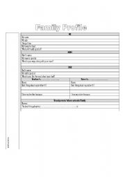 English worksheet: Family Profile