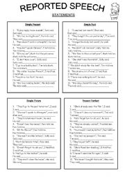 English Worksheet: REPORTED SPEECH STATEMENTS