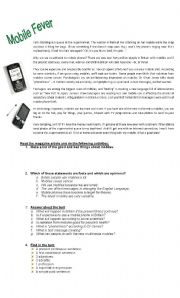 English Worksheet: Mobile Fever and first conditional (Part 1)