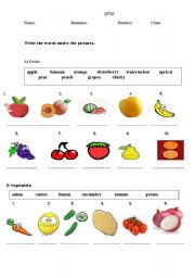 English Worksheet: foods,drinks.fruits,vegetables