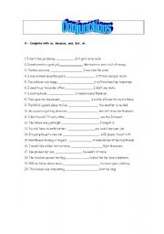 English Worksheet: Conjunctions - and, or, so, but